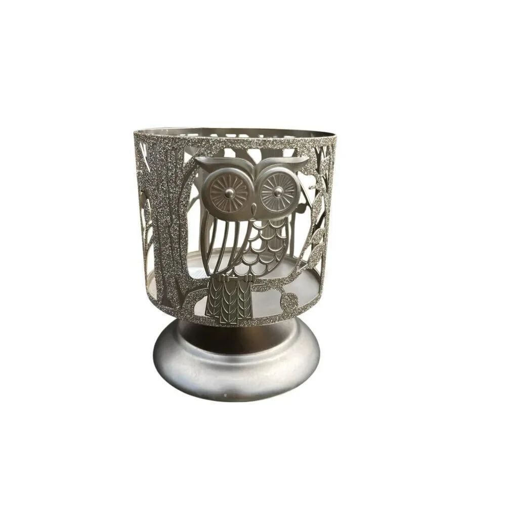BATH & BODY WORKS GLITTER OWL IN THE WOODS 3 WICK PEDESTAL CANDLE HOLDER